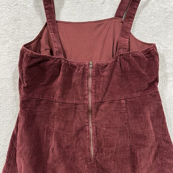 American Eagle Dress Women's Medium Corduroy Maroon Red Sleeveless Jumper Bib - Picture 6 of 11